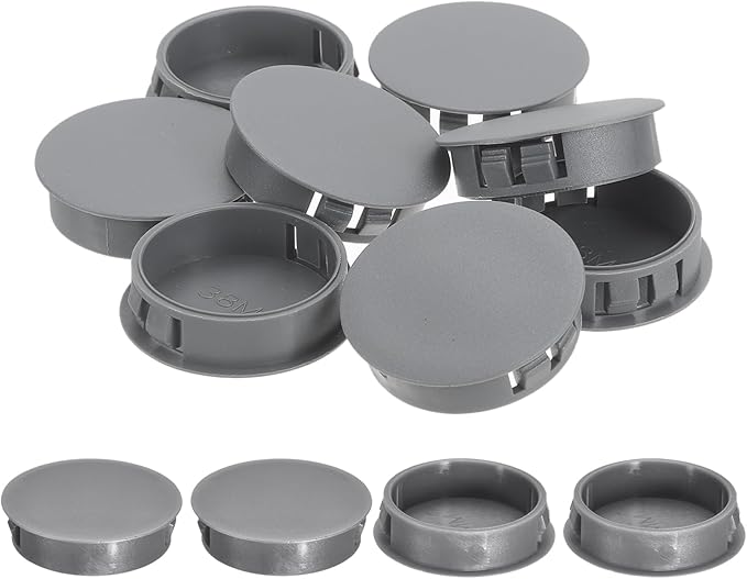 uxcell 12Pcs 38mm(1-1/2") Nylon Hole Plugs, Flush Type Panel Round Snap in Fastener Knockout Locking Plugs for Furniture Insert End Caps Panels, Gray