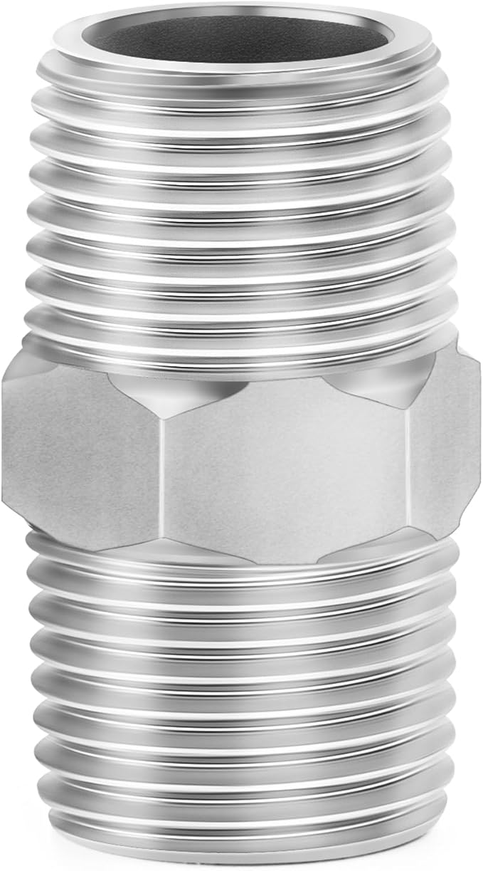 ChillWaves 304 Stainless Steel Pipe Fitting, Hex Nipple 1-1/2" NPT Male x 1-1/2" NPT Male Thread Adapter(1-PACK)