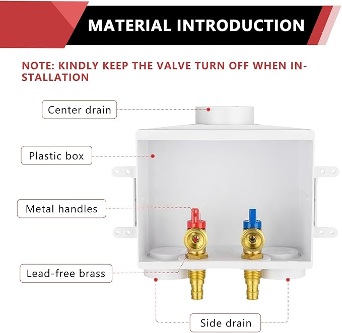 EFIELD Double Drain 1/2 Inch PEX-A Expansion Connection x 3/4 Inch MHT Washing Machine Outlet Box,(WM044)