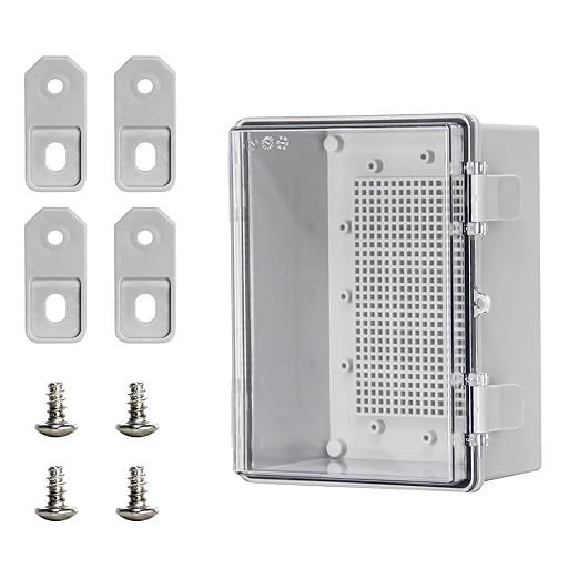 Electrical Junction Box Waterproof Outdoor Box Wall Brackets for Power Project Weatherproof Plastic Enclosure for LED Lights, Solar Panels, and Surveillance Cameras Clear (8"x6.1"x3.9")