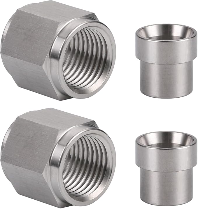 8AN Hardline Stainless Steel Tube Nut and 3/8 Sleeve Fitting for 3/8" OD Tubing, 2 Sets