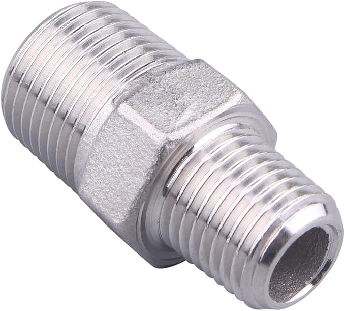 SUS304 Reducer Hex Nipple - 1/4" Male NPT x 3/8" Male NPT Stainless Steel Connectors Threaded Pipe Fitting (Pack of 2)