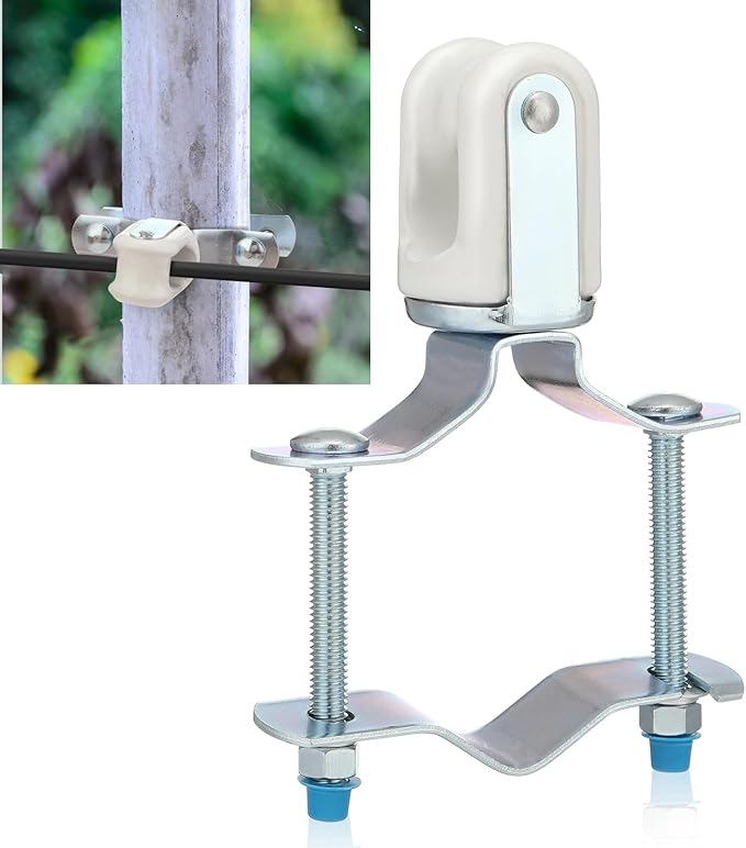 Blulu Heavy Duty Wire Holder, Adjustable Porcelain Wire Holder, 1-1/4" - 3" Adjustable Bracket, Steel Clamp Fits Around Any Pipe or Pole, Ceramic Head for Cables or Wires as an Insulator