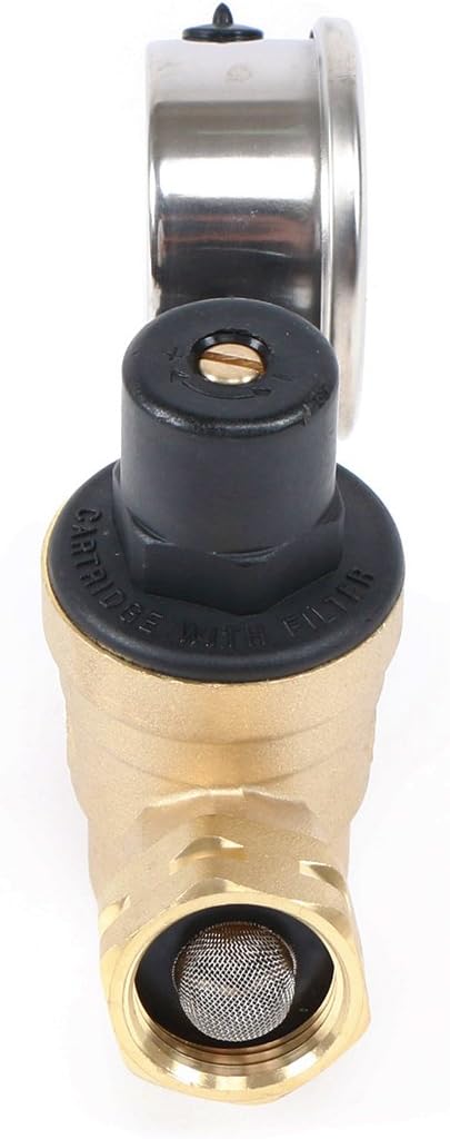 U.S. Solid 3/4" GHT RV Water Pressure Regulator, Adjustable Lead-Free Brass Water Regulator Valve with Gauge & Filter for RV, Camper & Garden Hose