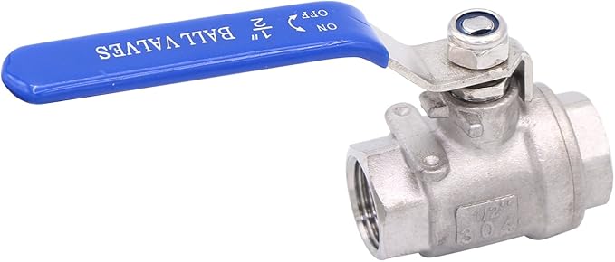 DERNORD Ball Valve Stainless Steel 304 1/2" NPT Heavy Duty for Water, Oil, and Gas with Blue Locking Handles (Pack of 2)