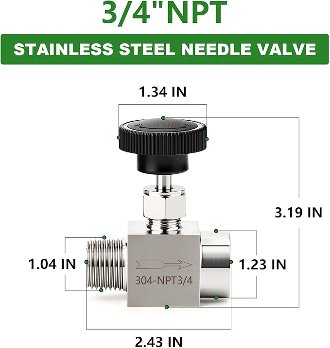 TAISHER 1PCS 304 Stainless Steel Straight Needle Valve 3/4" NPT Male x 3/4" NPT Female For Flow Control Water Gas Oil