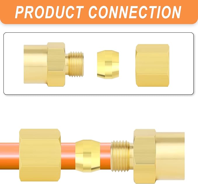 GASHER 10PCS Brass Compression Tube Pipe Fitting Connector, 1/4" Tube OD x 1/4" NPT Female Connector