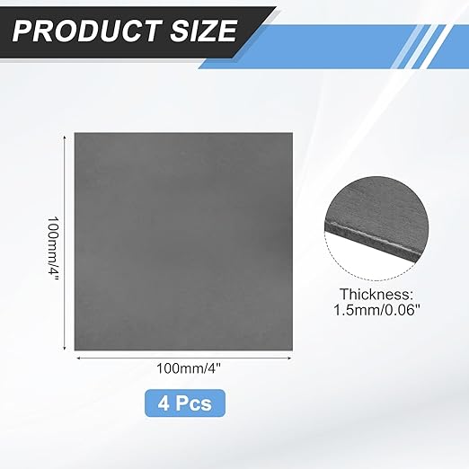 MECCANIXITY 4pcs 1/16"(1.5mm) x4 x4 Steel Plate, Black Hot Rolled A36 Steel Sheet Plate Base, Square Weldable Metal Discs for Industrial Construction Structural Support