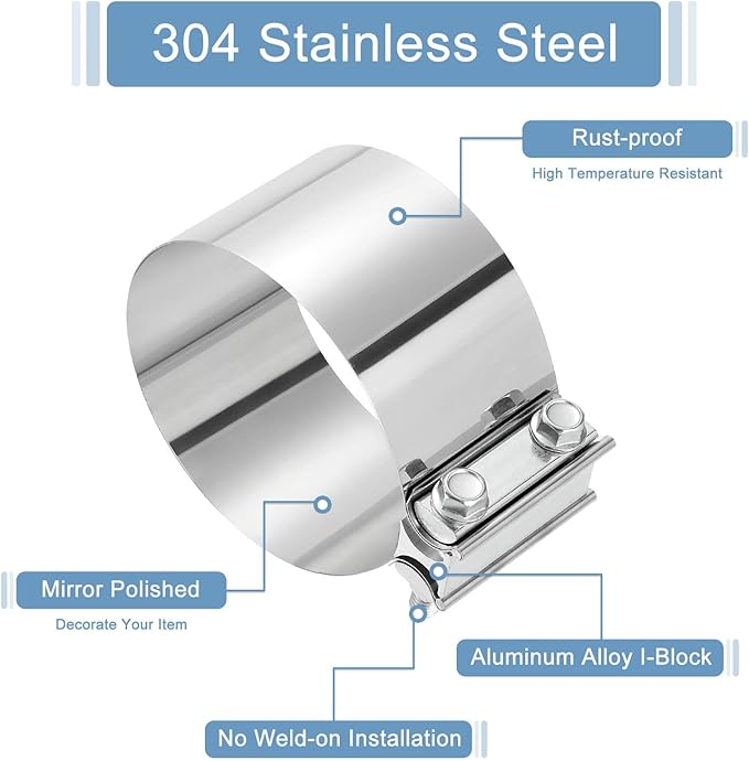 uxcell 5 Inch Exhaust Clamp, 304 Stainless Steel Butt Joint Band Clamp Sleeve Coupler Pipe Repair Clamp Universal Widening Clamp for Exhaust Pipes Mufflers, Silver