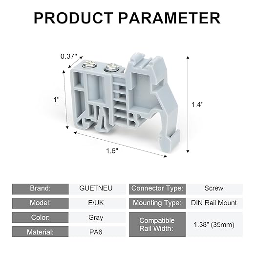 30Pcs E/UK DIN Rail Terminal Blocks End Stopper Bracket, End Terminal Fixing Block Fastener for 35mm Wide Guide Rail, Gray
