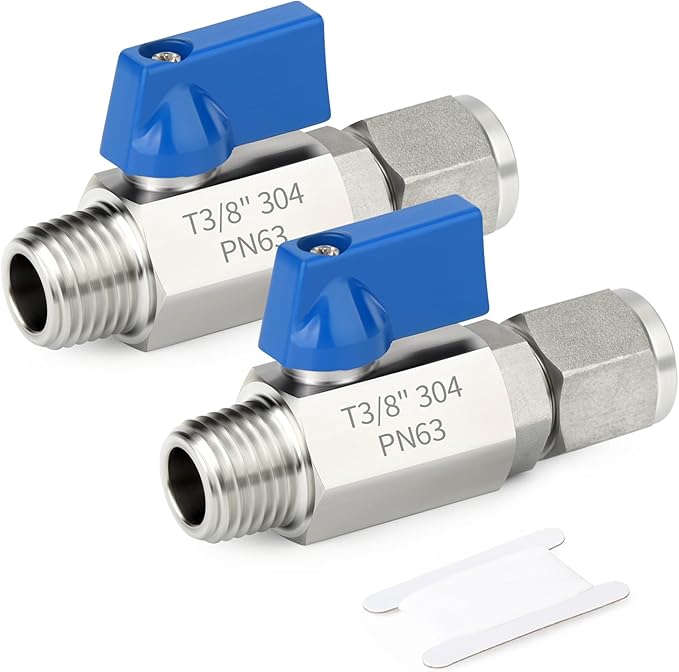 TAISHER 1PCS 304 Stainless Steel Compression Mini Ball Valve Shut Off Switch, 3/8" Tube OD x 3/8" NPT Male