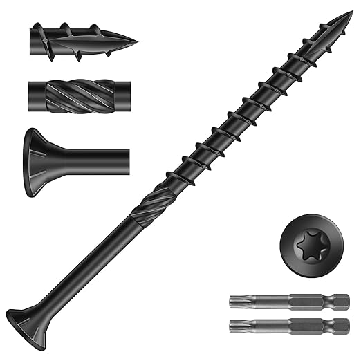 #10 x 3 Inch Deck Screws (675Pcs) 10lb. Carbon Steel, Black, Flat Head, Rust Resistant epoxy Coated, with T25 Star Bit