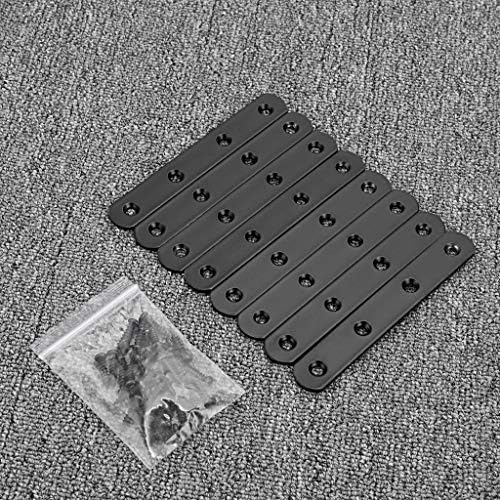 Sumnacon 8 Pcs Stainless Steel Flat Plates - 5 Inch Heavy Duty Mending Plate Straight Corner Brace Brackets Connector Furniture Repair Fixing Joint with Screws, Black