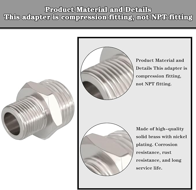 Nickel Plated Brass G 1/2 male to 3/8 Male Compression Reducer Faucet Adapter Hose Fitting Water Supply Line Adapter for RV Kitchen Plumbing Pipe Connector 4PCS