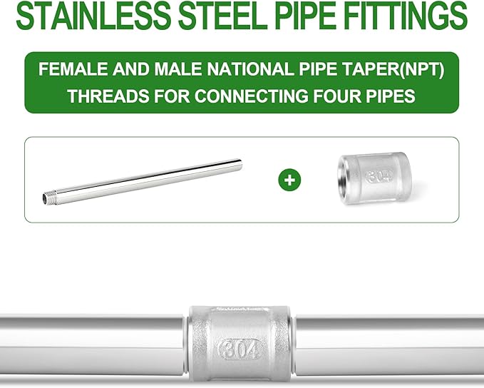 TAISHER 1PCS Stainless Steel Pipe Fittings, 1/4" NPT Male x 1/4" NPT Female Threaded, 16" Length Nipple Cast Pipe