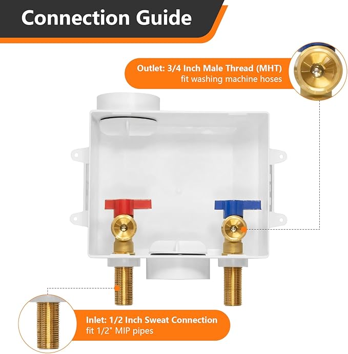 1-Pack HeSun Washing Machine Outlet Box, 1/2 Inch MIP(Sweat) Inlet x 3/4 Inch MHT Outlet Connection, Laundry Pex Washer Outlet Box(WM001)