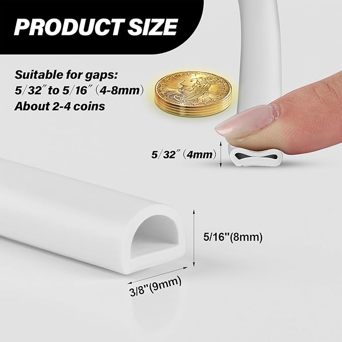 Silicone Weather Stripping Door Seal, 20FT Self Adhesive D-Shaped Door Weather Stripping for Door Frame＆Window Seal