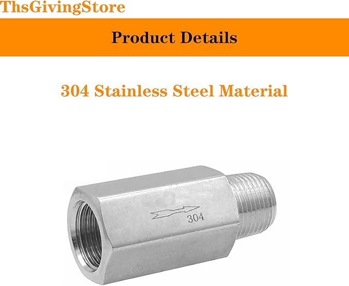 1/4 Inch NPT Female to Male Thread 304 Stainless Steel Check Valve One Way Non-Return Valve for Water Oil Gas Check Valve 1PCS