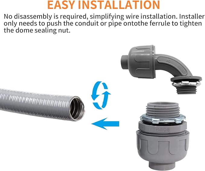 3/4" Liquid Tight Connector Non-Metallic Electrical Conduit Fittings, PVC Flexible Conduit Fittings, for Home Kitchen Bathroom Tube Tool Supplies UL Listed(Straight+90 Degree,30 Pack)