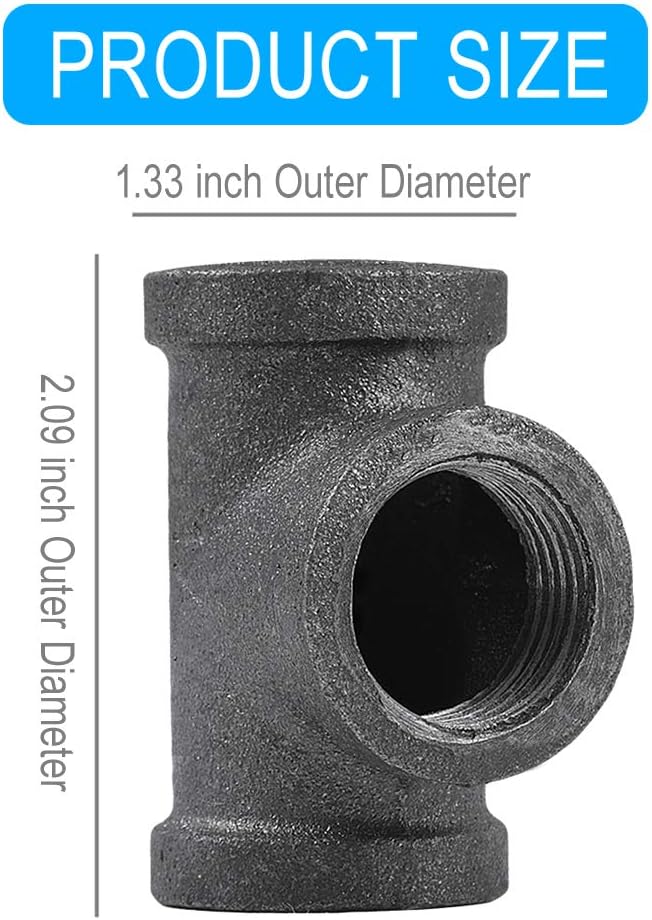 40 Pack 3/4 inches Tees Malleable Cast Iron Pipe, Industrial Pipe Flanges for Threaded Black Pipes and Fittings, DIY Steampunk Industrial Vintage Style.