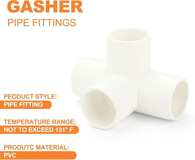 GASHER 10PCS 4Way PVC Pipe Fittings 1-1/4" PVC Furniture Grade Pipe Socket Fittings, For Home or Industrial