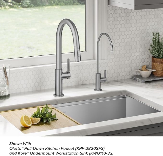 KRAUS Oletto Single Handle Drinking Water Filter Faucet for Water Filtration System in Spot-Free Stainless Steel, FF-103SFS
