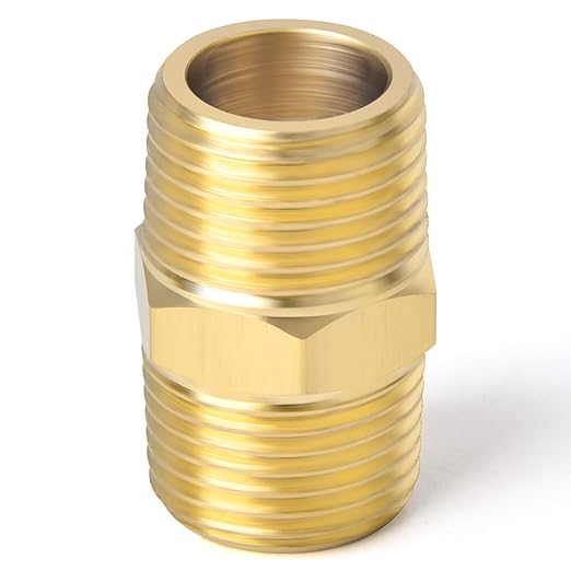 TAISHER 2PCS Brass Pipe Fitting Adapter, Hex Nipple,1/4-Inch Male Pipe x 1/4-Inch Male Pipe