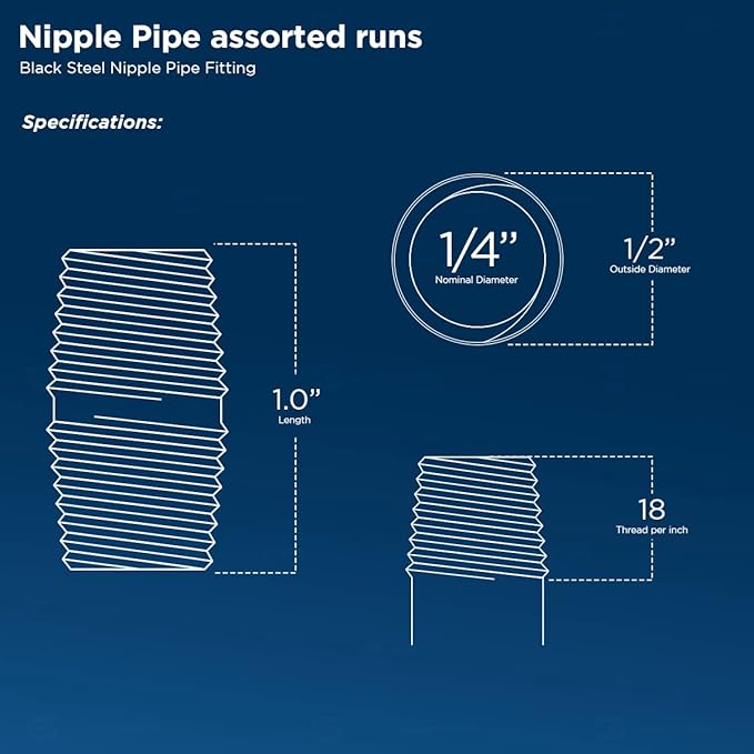 Everflow Supplies NPBL1400-5 close nipple pipe, 1/4" x 1", Black