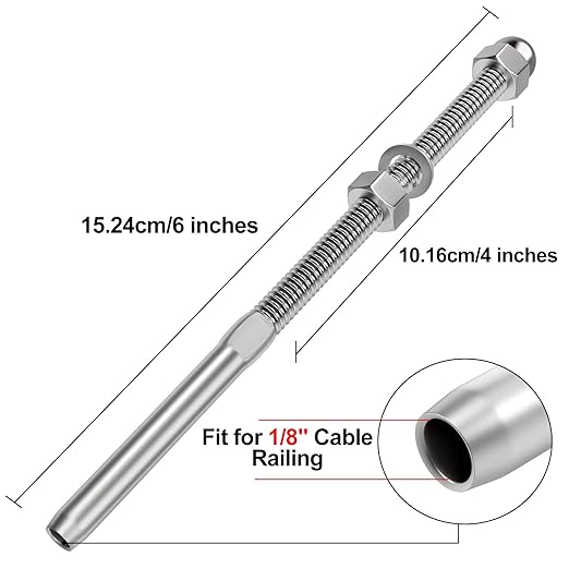 BLIKA 40 Pack 6" Long 1/8" Swage Threaded Stud Tension End Fitting Terminal for Deck Cable Railing Hand T316 Stainless Steel, for 4x4, 2x2 Wood Metal Post