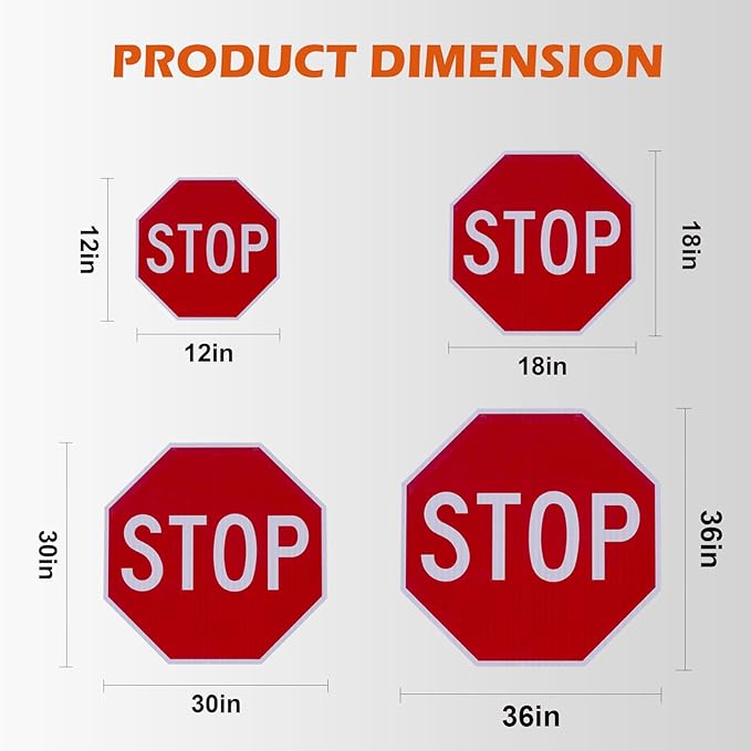 Octagon Stop Sign, 24 x 24 Inch Reflective Traffic Warning, 0.120" Thick Durable UV-Protected Weatherproof Plastic for Street, Road, and Garage Parking (HIP TypeIV-Plastic, 24 Inch-4 Pack)