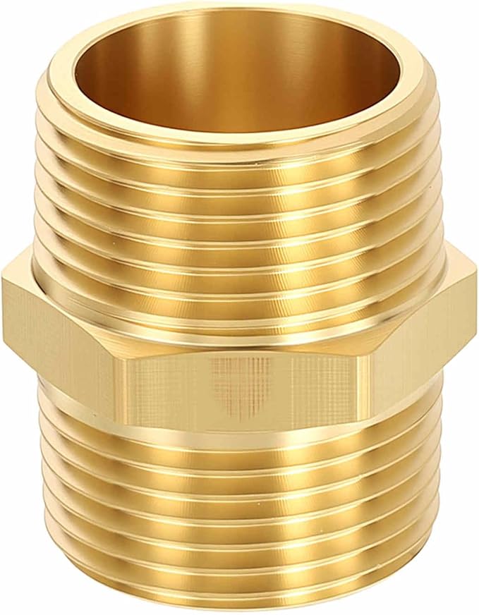 1 Pack Brass Pipe Fittings, 1" Male NPT to 1" Male NPT Brass Hex Nipple, Male Pipe Adapter Reducer for Air, Oil, LP