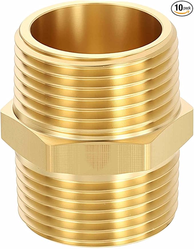 10 Pack Brass Pipe Fittings, 1" Male NPT to 1" Male NPT Brass Hex Nipple, Male Pipe Adapter Reducer for Air, Oil, LP