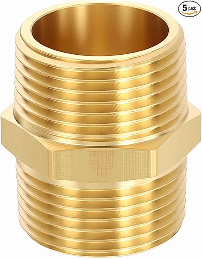 5 Pack Brass Pipe Fittings, 1" Male NPT to 1" Male NPT Brass Hex Nipple, Male Pipe Adapter Reducer for Air, Oil, LP