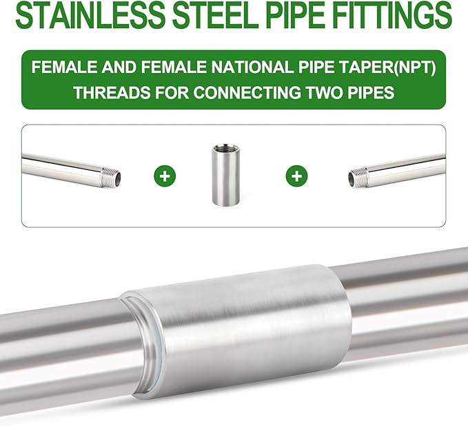 TAISHER 4PCS Stainless Steel Pipe Fittings, 3/4" NPT Female x 3/4" NPT Female Threaded, 2" Length Nipple Cast Pipe