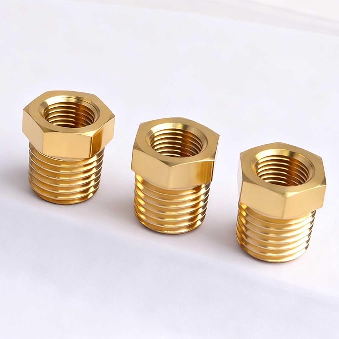 1/4" NPT Male to 1/8" NPT Female Brass Hex Bushing Reducing Bushing Pipe Fitting, Brass Fitting Reducer Adapter