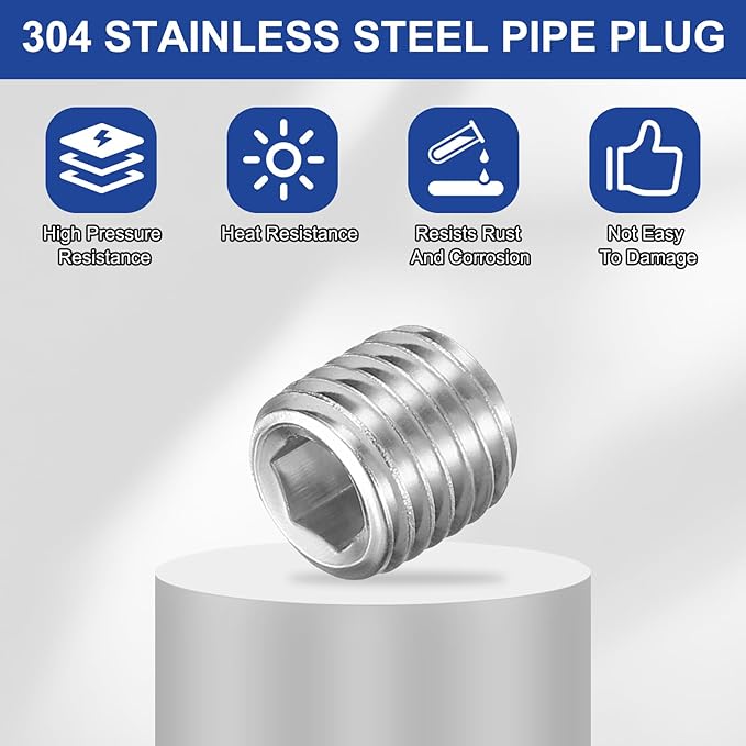 PATIKIL 5 Pcs 304 Stainless Steel Pipe Plug M8 x 1 Male Internal Hex Thread Socket Pipe Plug Hex Countersunk Pipe Fitting for Sealing Water Oil Gas Pipeline, Silver