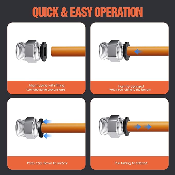 1/8"OD x 1/8"NPT Thread Push to Connect Fittings – Air Line Straight Connectors, Quick Connect Pneumatic Fittings, Push Lock Air Hose Fittings for Compressor, Air Tools & Tubing (20 PCS)
