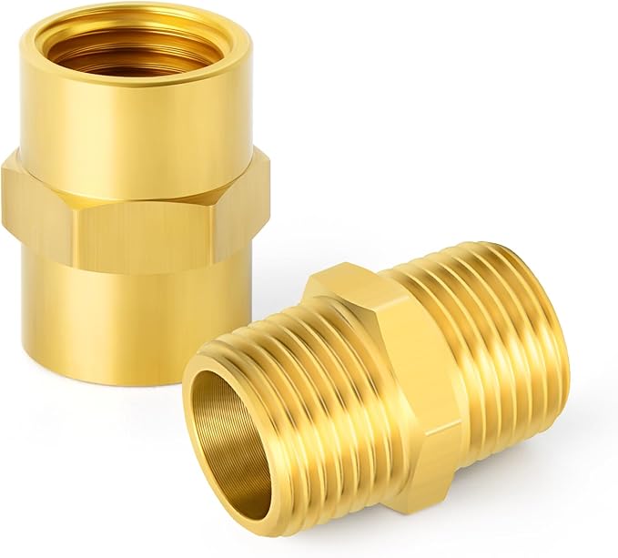 GASHER 24PCS Brass Pipe Fitting, Hex Nipple Brass Hex Coupler, 1/2" x 1/2" NPT Male Thread Pipe, 1/2Inch x 1/2Inch NPT Female Thread Pipe