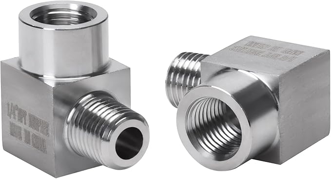 90 Degree Street Elbow - 1/4" NPT Male to 1/4" NPT Female Stainless Steel 304 Heavy Duty Forged Square Barstock Street Elbow Adapter Pipe Fitting (pack of 2)