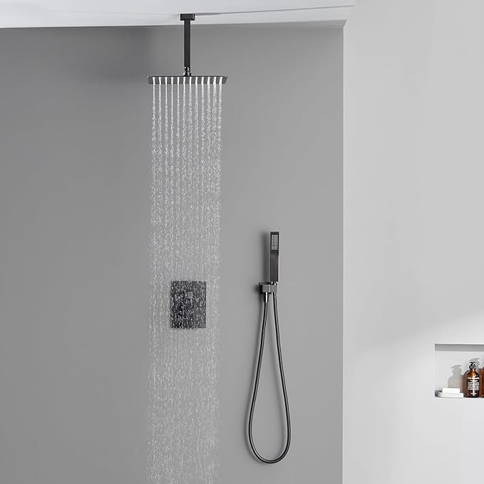 Shower System 12 Inches Rain Shower Combo Set Oil Rubbed Bronze Ceiling Mount Shower Faucet Bathroom Faucets with Rainfall Shower Head and Hand Shower