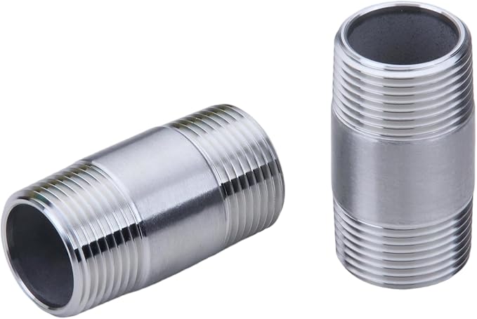 CONSTELLAR 304 Stainless Steel Pipe Fitting - 1/2" NPT Male x 1/2" NPT Male Threaded Thickened Pipe Wall, 50mm (2 inch) Length Heavy Nipple Seamless Pipe (1 Pcs)