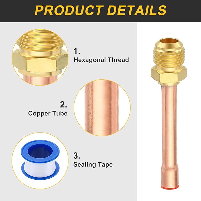 uxcell 2Pcs Brass Pipe Fitting, 1/2 SAE Male Thread x 3/8" OD Flare Connector with Copper Tube for HVAC System Air Conditioner Refrigeration