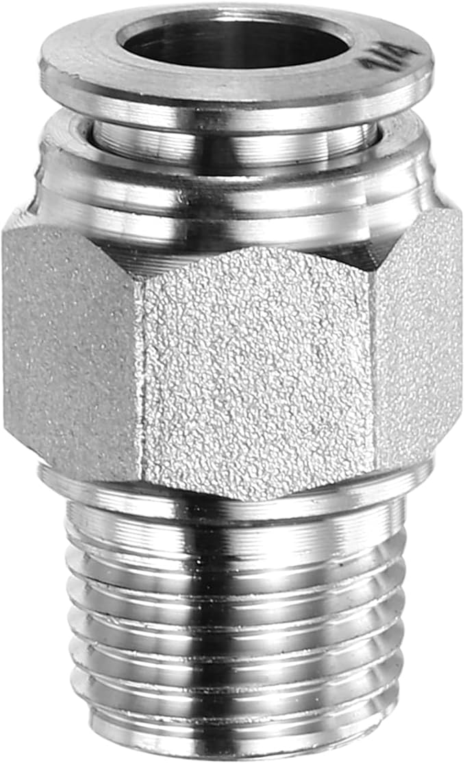 HARFINGTON Push to Connect Fittings 1/4" Tube OD x 1/8" NPT Thread Male Straight Union Fittings 304 Stainless Steel Quick Connect Pneumatic Accessories for Trailers Air Brake System
