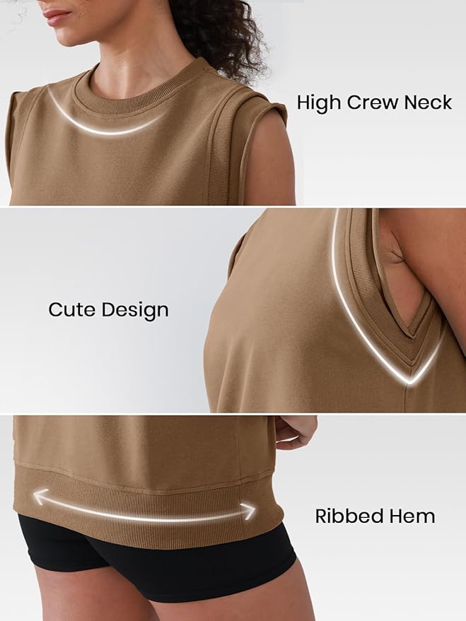Workout Tank Tops Woman Crew Neck Athletic Tops Cotton Sweatshirt Loose Fit Muscle Tanks Runnning Gym Sports Shirt
