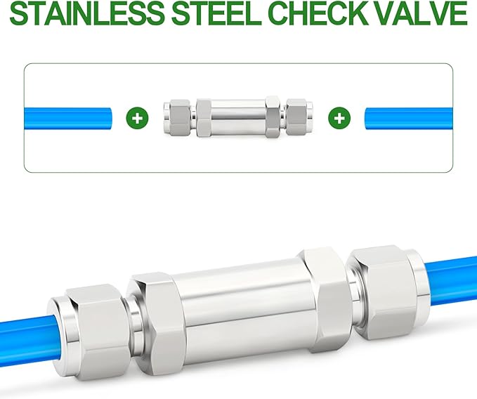 TAISHER 1PCS 304 Stainless Steel 1/4" Tube OD Check Valve,Backflow Prevention,One Way Non-Return Check Valves