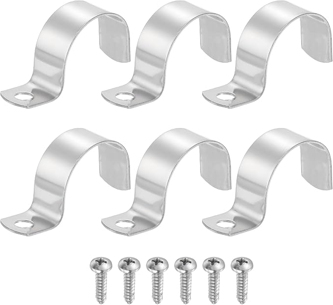 uxcell 6Pcs 35mm(1-3/8") One Hole Rigid Pipe Strap, 304 Stainless Steel Conduit Clamp Thicken U Bracket Heavy Duty Pipe Clamp with Self-Tapping Screws for Fixing Tube Cable, Silver