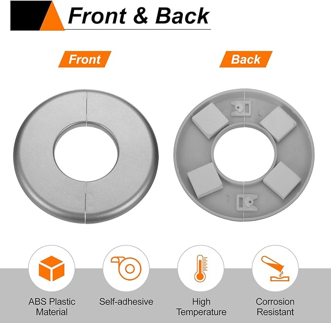 HARFINGTON 4pcs Wall Split Flange 33.5mm/1.3" Self-Adhesive Plumbing Cover Plates ABS Plastic Round Escutcheon Plate Buckle Design for Water Pipe Bathroom Kitchen Decoration, Gray