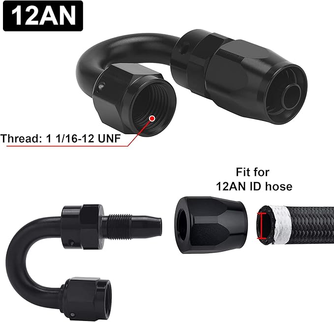 EVIL ENERGY 12AN Hose End Fitting 180 Degree Swivel for CPE Braided Hose Black