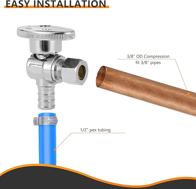 5-PCs HeSun Pex Angle Stop Valve, 1/2" Pex x 3/8" OD Compression Angle Stop, 1/4 Turn Shut Off Valve for Bathroom, ASTM F1807(VALVE076-5)