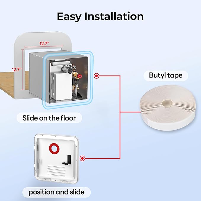 FOGATTI RV Tankless Water Heater, 3 Optional Door Sizes 15"x15", 15"x18" and 18"x18" for Refitment, DC 12V, Optimized Summer Comfort Performance, Ideal for RVers' Family Use, InstaShower 7